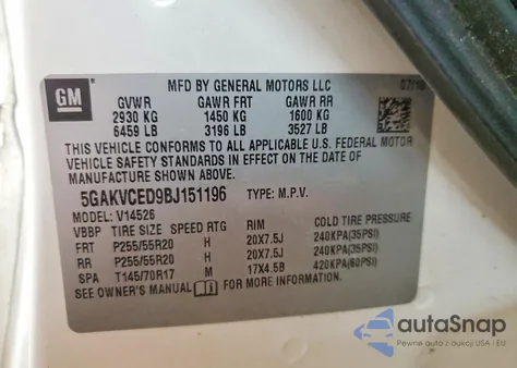 2011 Buick Enclave Cxl из США, поврежденный, VIN 5GAKVCED9BJ151196